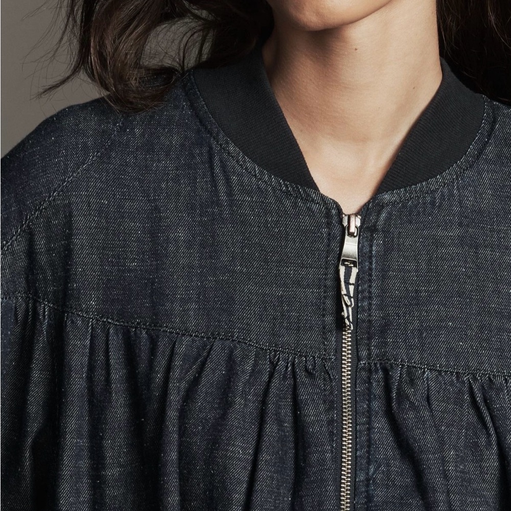 NWT Anthropologie Denim Bubble Bomber Jacket Size L - Picture 2 of 8